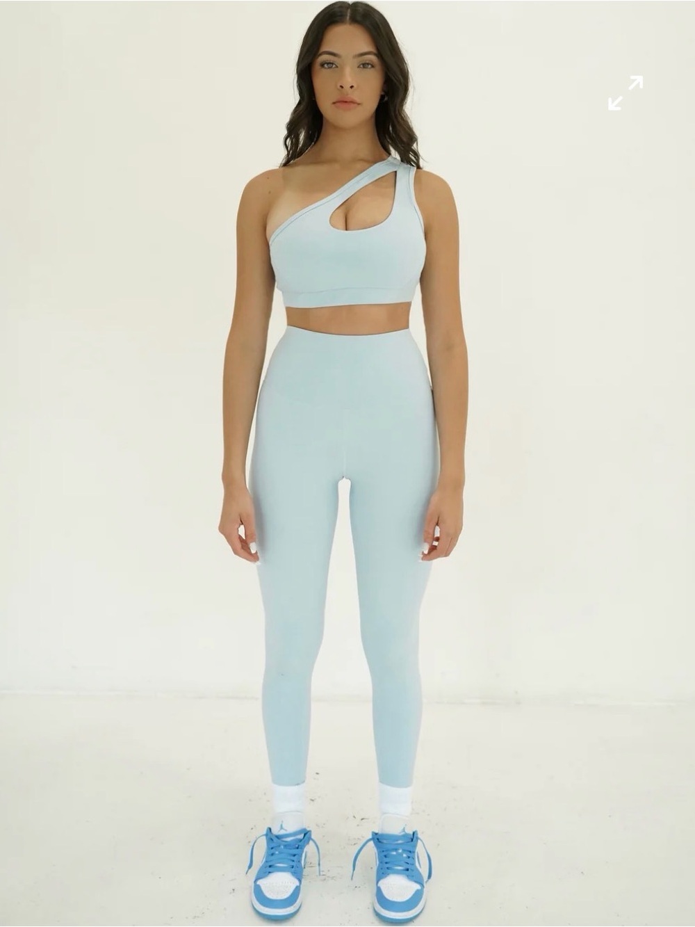 EXHALI Light Blue High-Waist Leggings and Matching one- shoulder Sports Bra Set